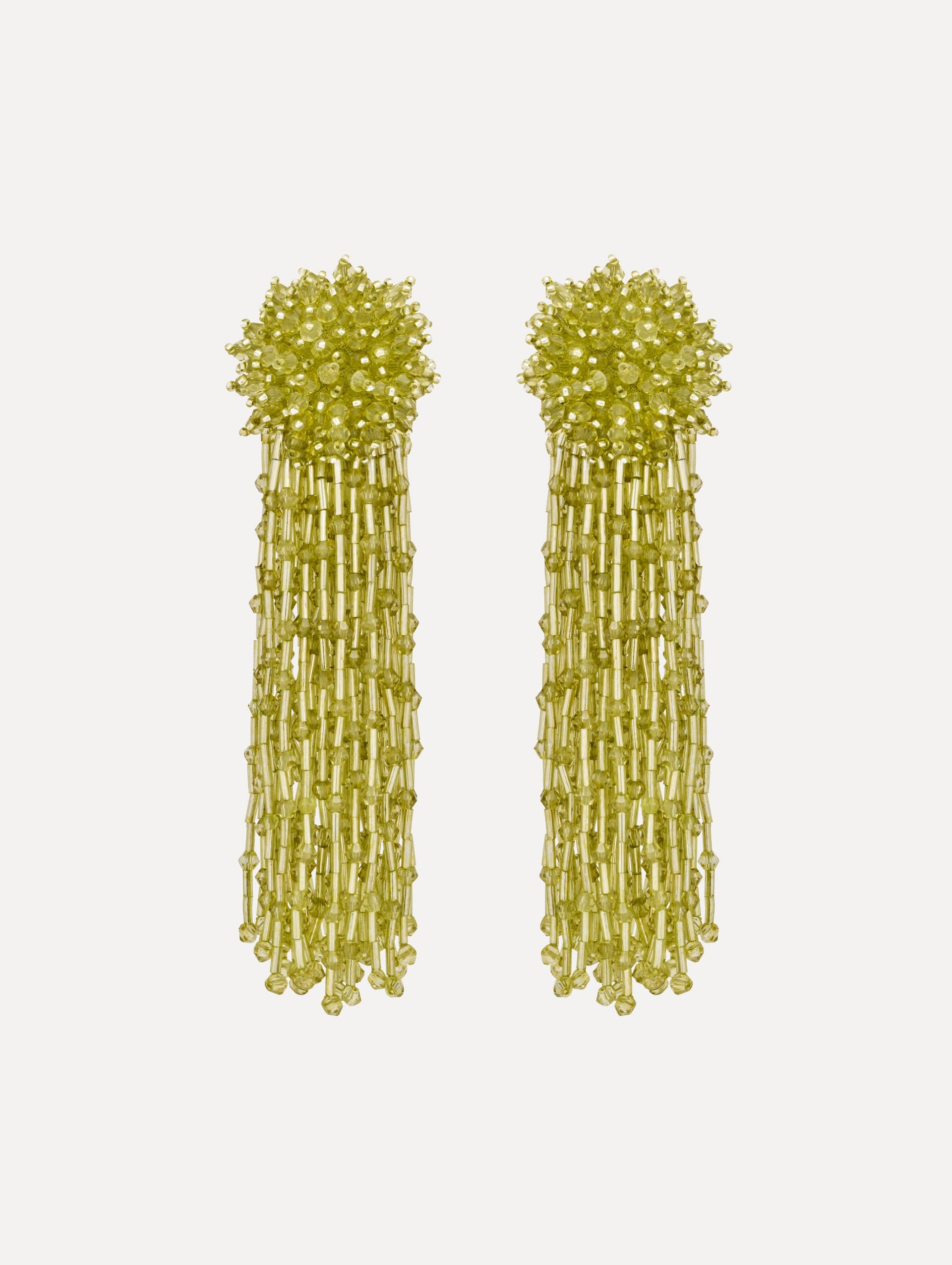 Beaded Tassel Drop Clip-On Earrings Green / Oscar de la Renta