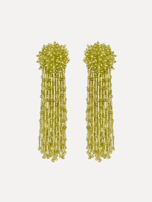 Beaded Tassel Drop Clip-On Earrings Green / Oscar de la Renta