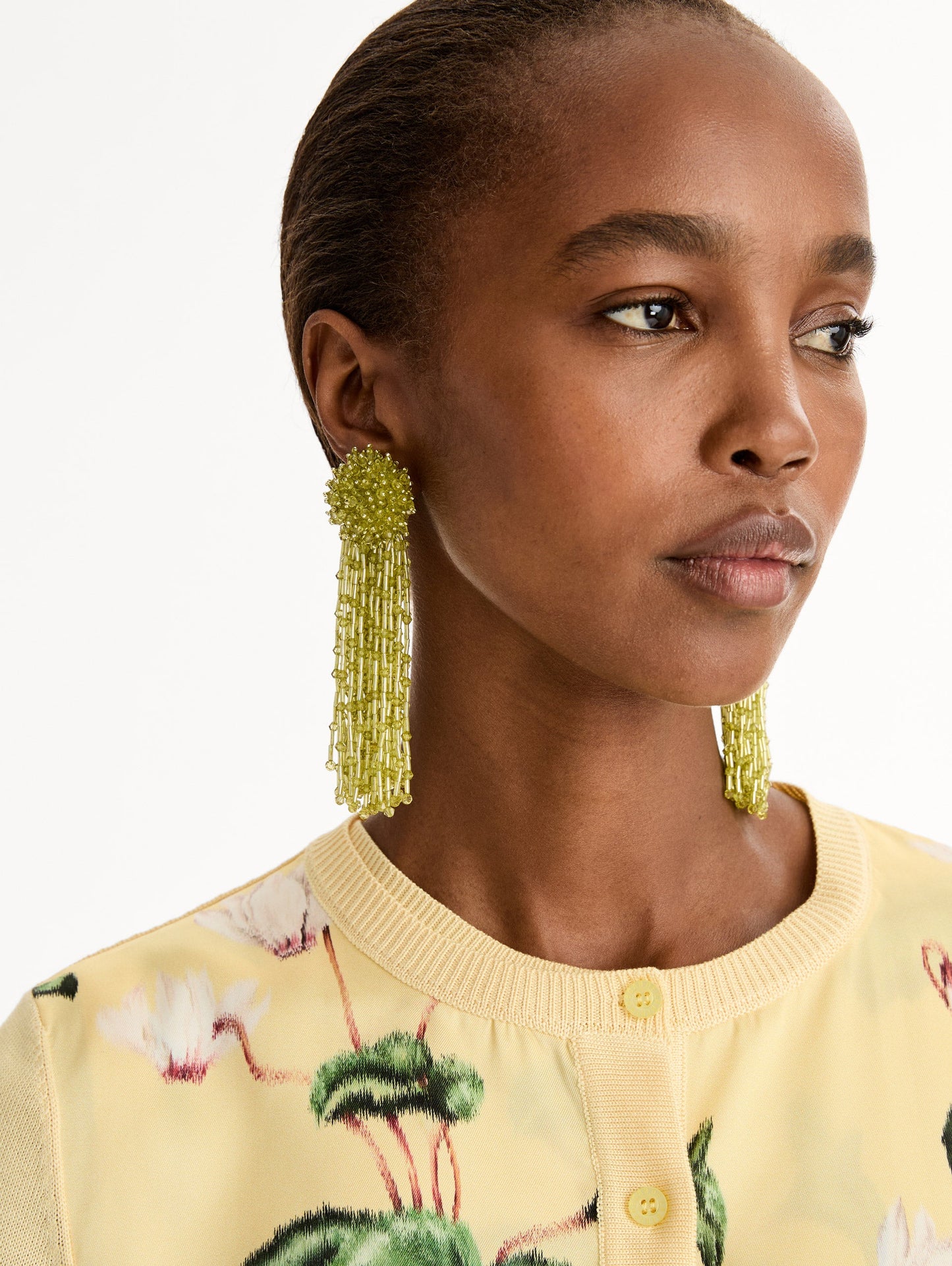 Beaded Tassel Drop Clip-On Earrings Green / Oscar de la Renta