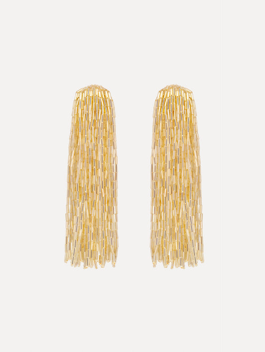 Beaded Tassel Drop Clip-On Earrings Gold / Oscar de la Renta