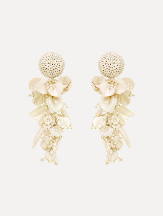 Cascading Petal Drop Clip-On Earrings White / Oscar de la Renta