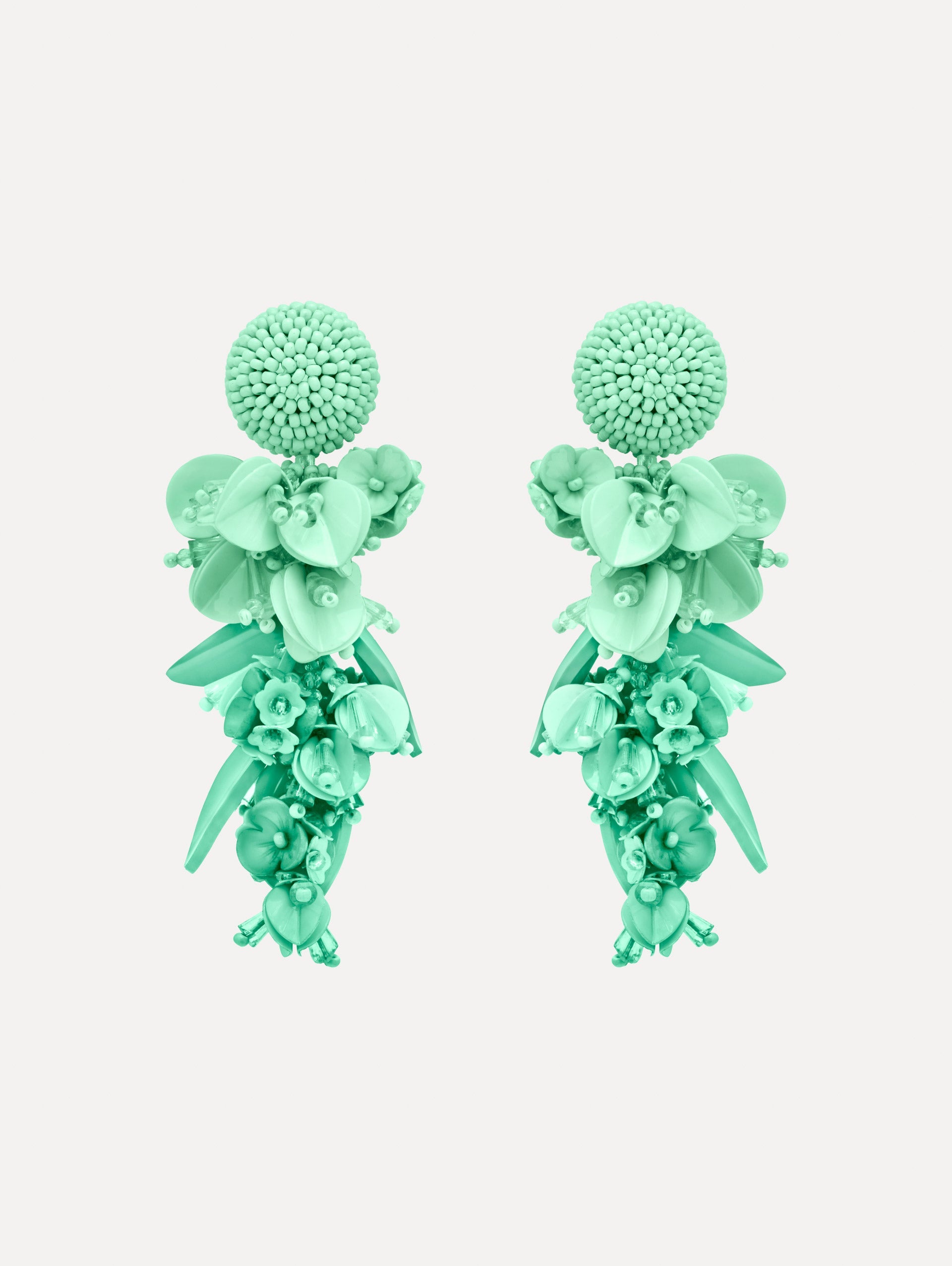 Cascading Petal Drop Clip-On Earrings Mint / Oscar de la Renta