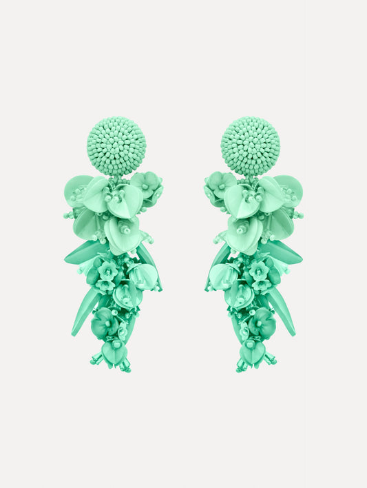 Cascading Petal Drop Clip-On Earrings Mint / Oscar de la Renta