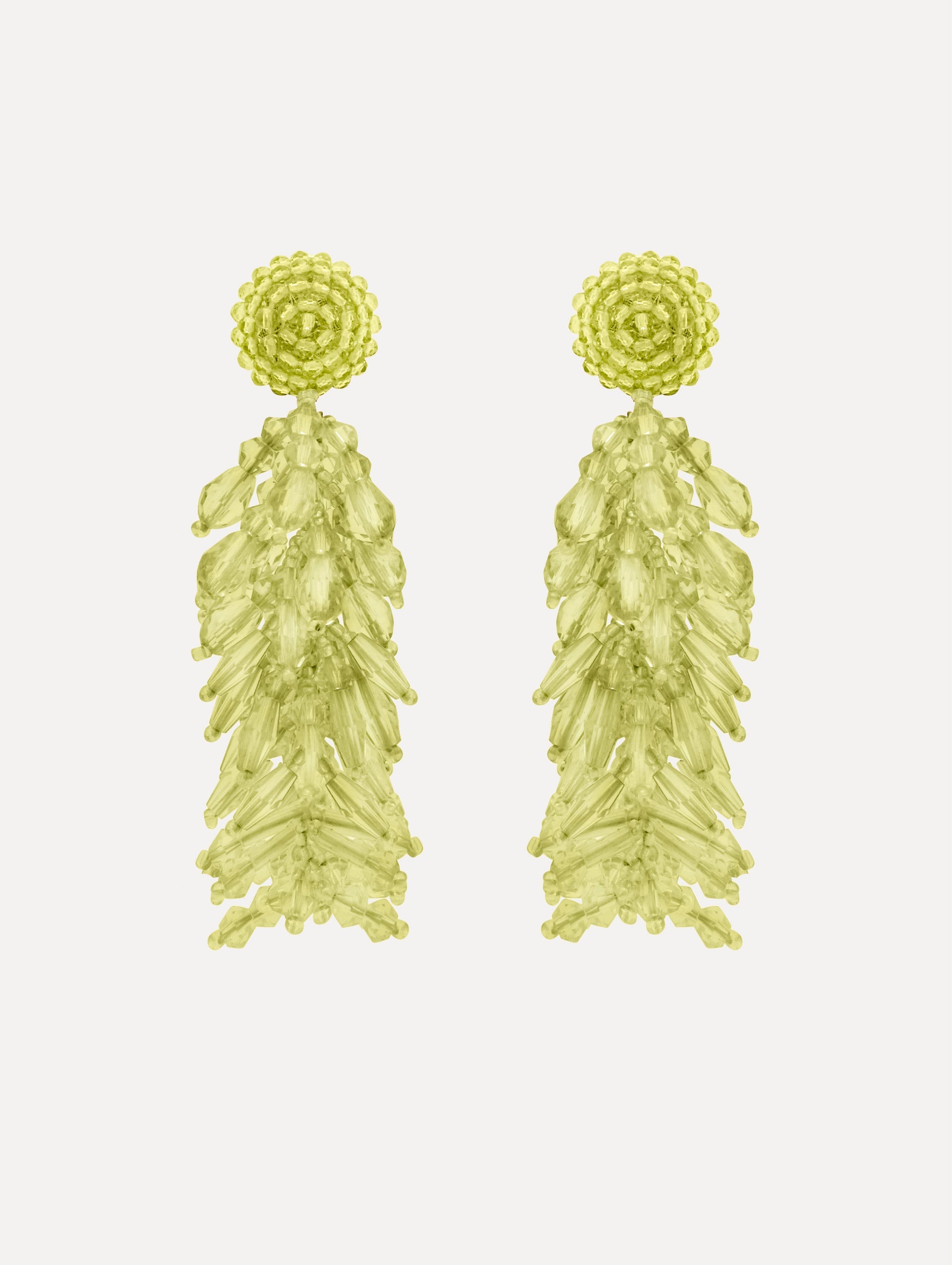 Beaded Cascade Tassel Clip-On Earrings Green / Oscar de la Renta