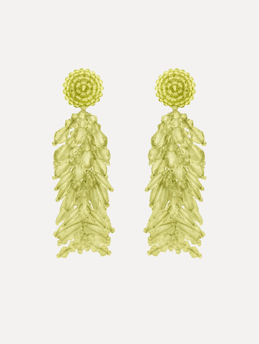 Beaded Cascade Tassel Clip-On Earrings Green / Oscar de la Renta