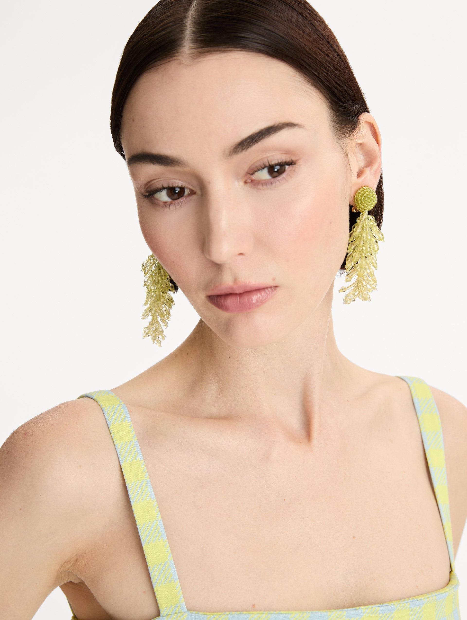 Beaded Cascade Tassel Clip-On Earrings Green / Oscar de la Renta