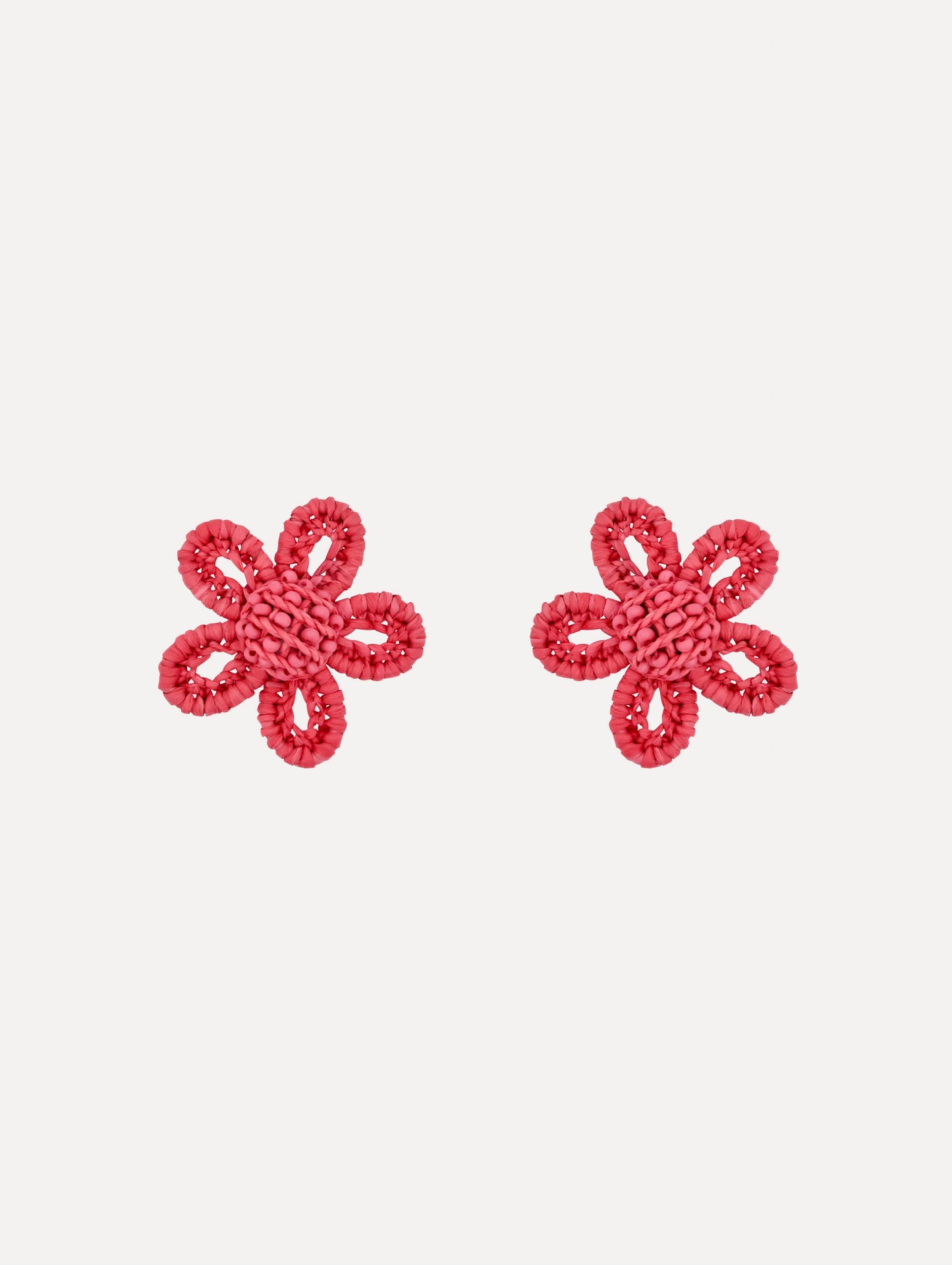Small Woven Raffia Flower Earrings Rose / Oscar de la Renta