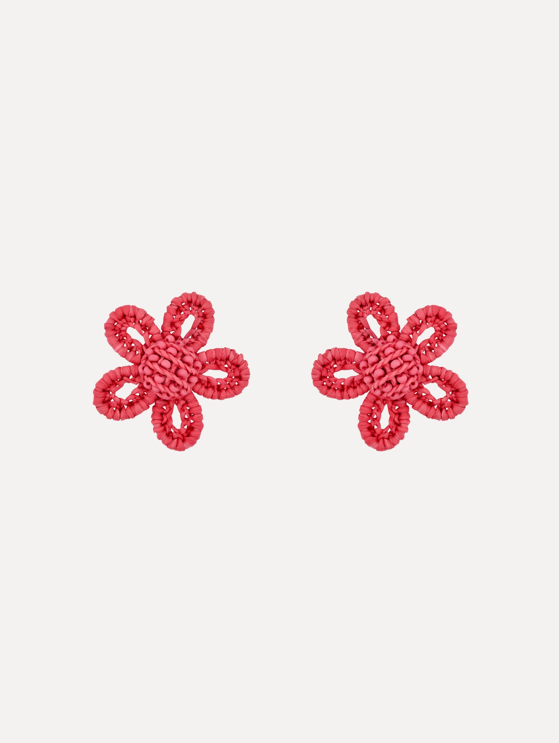 Small Woven Raffia Flower Earrings Rose / Oscar de la Renta