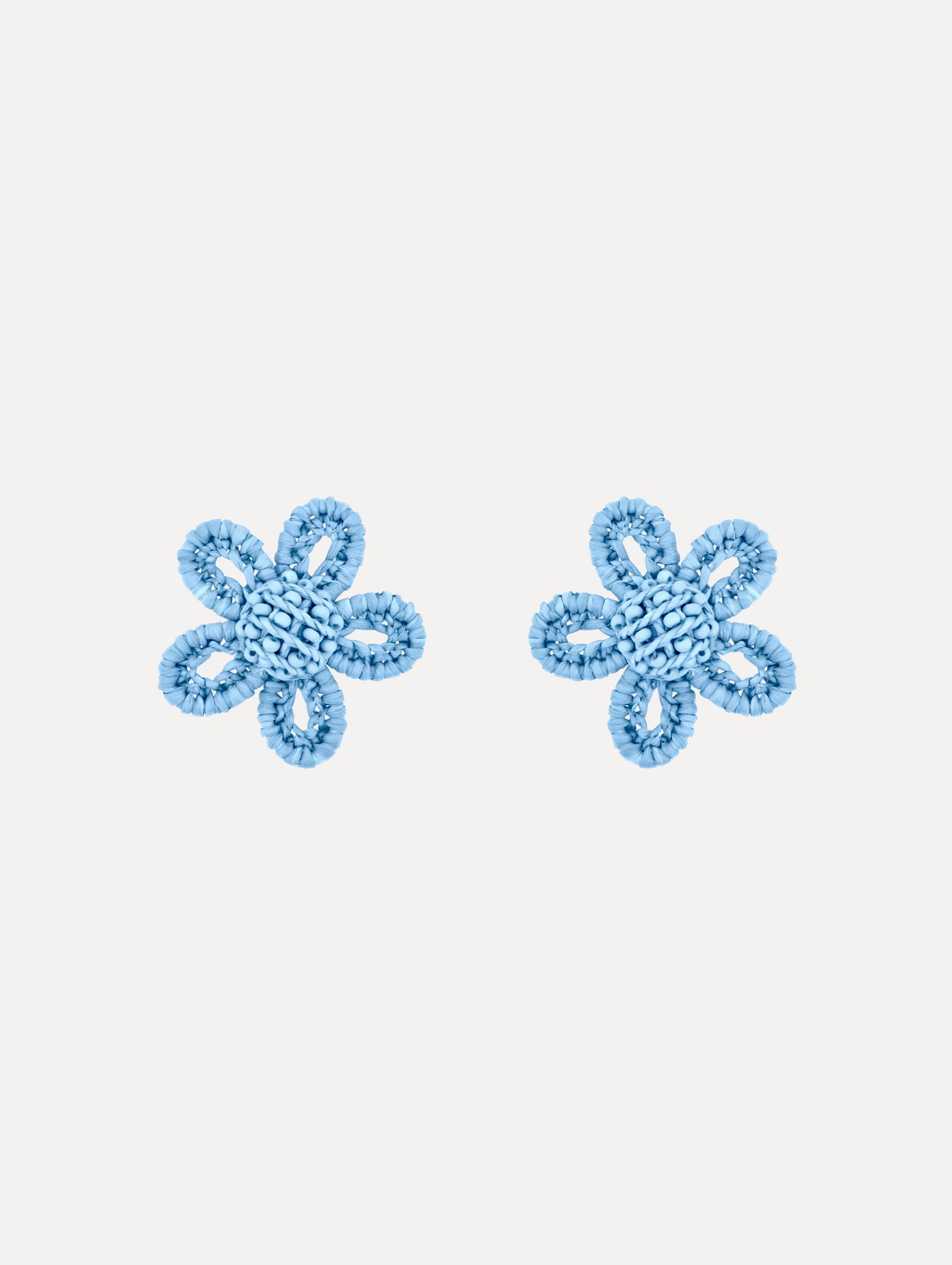 Small Woven Raffia Flower Earrings Sky / Oscar de la Renta