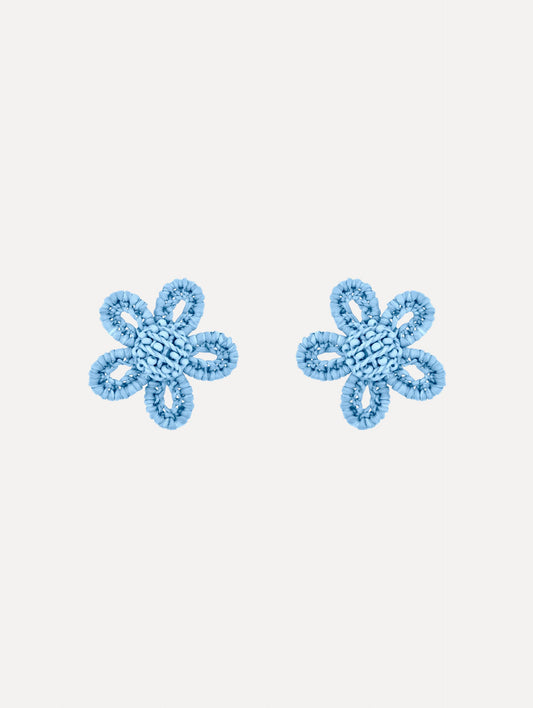 Small Woven Raffia Flower Earrings Sky / Oscar de la Renta