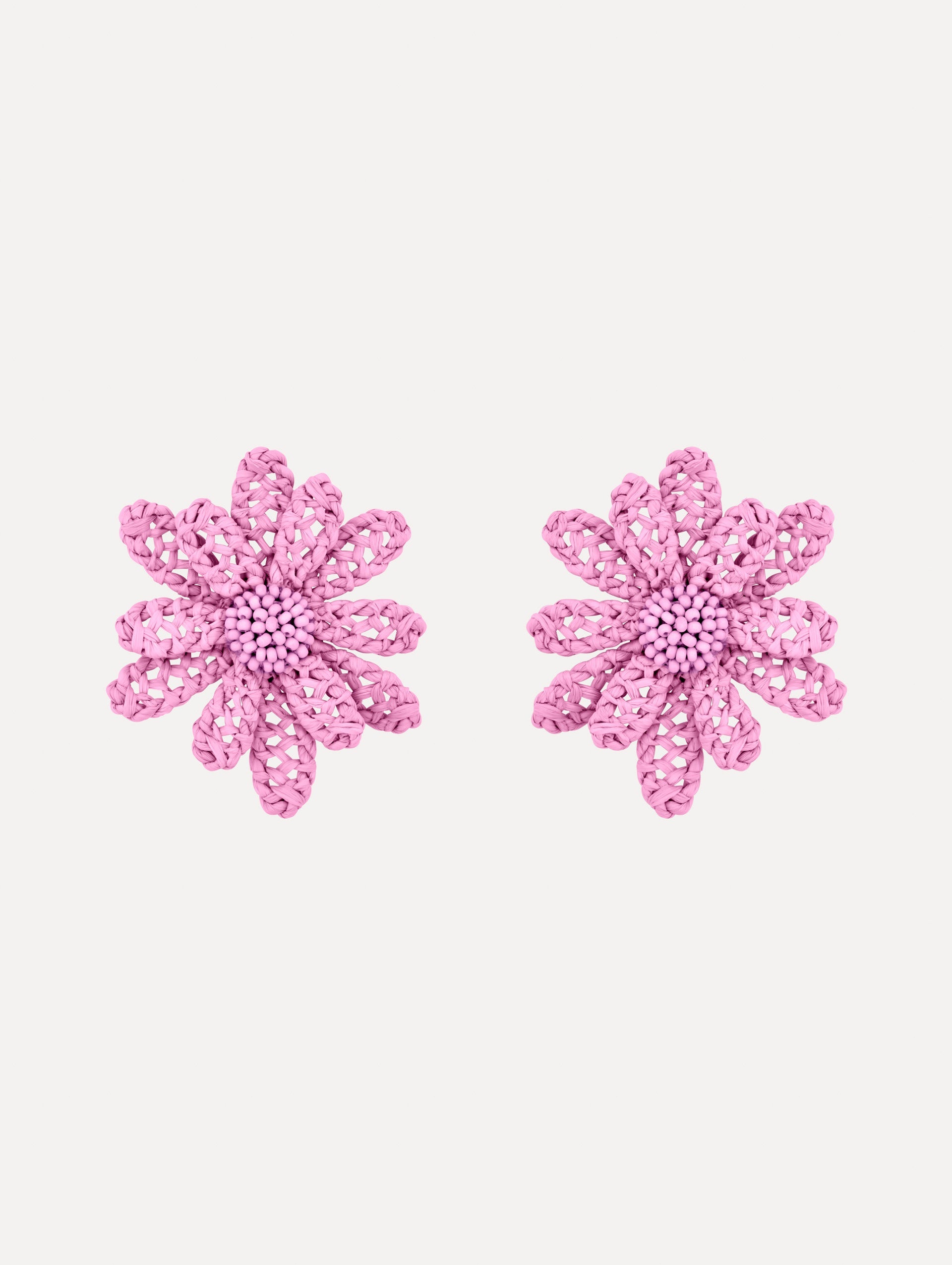 Large Woven Raffia Flower Earrings Tulip / Oscar de la Renta