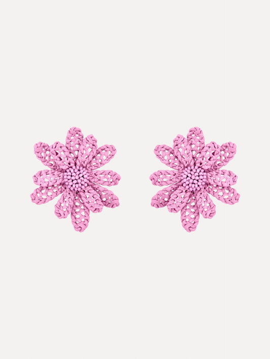 Large Woven Raffia Flower Earrings Tulip / Oscar de la Renta