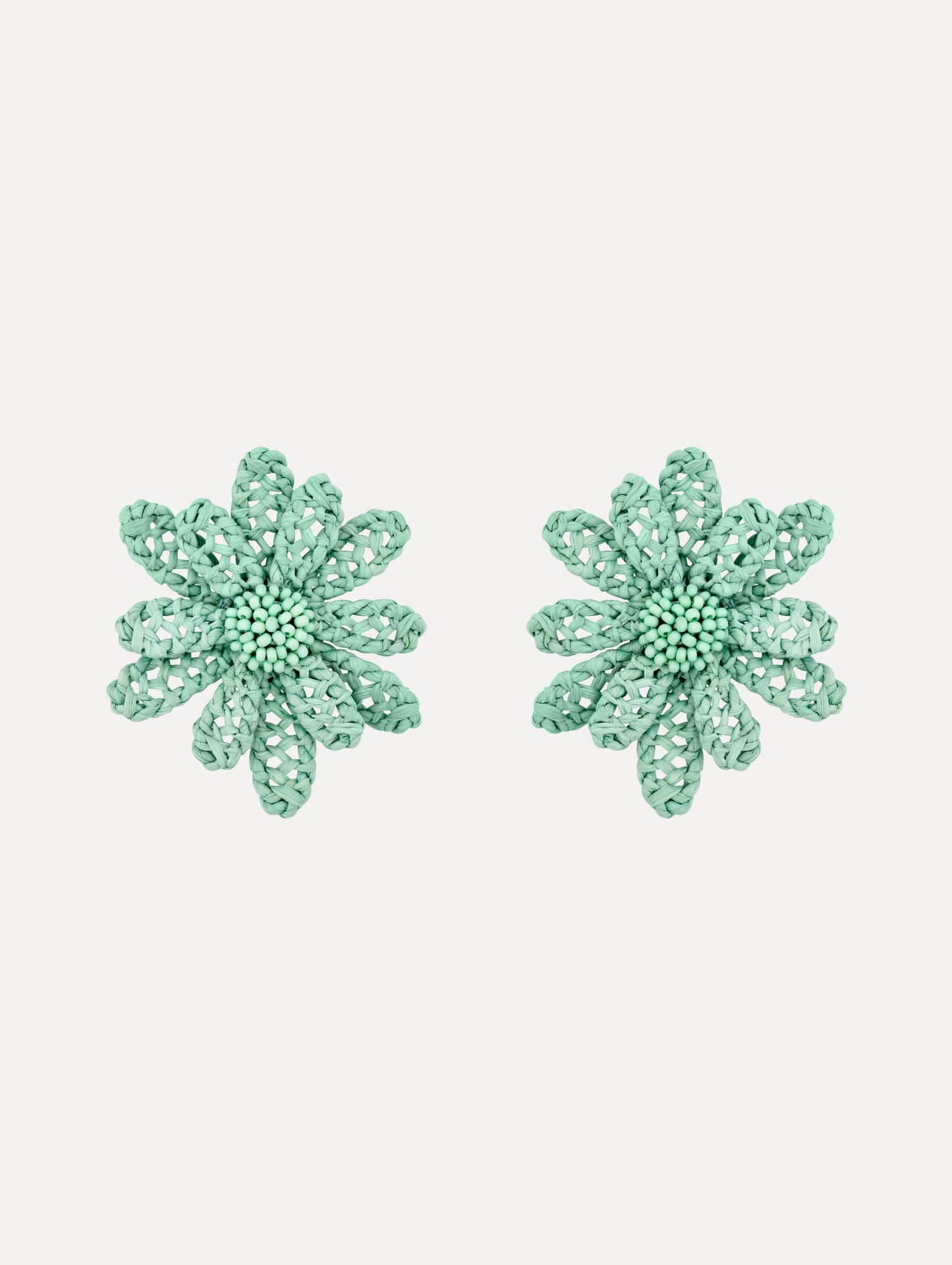 Large Woven Raffia Flower Earrings Mint / Oscar de la Renta