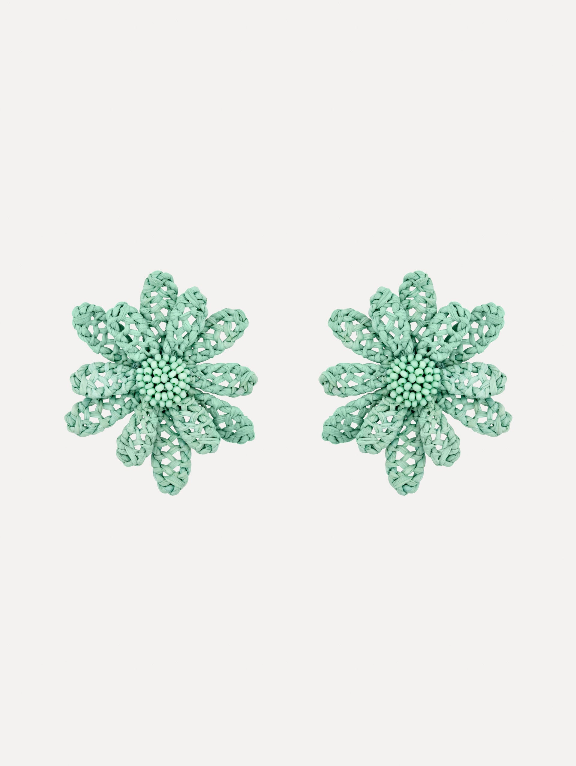 Large Woven Raffia Flower Earrings Mint / Oscar de la Renta