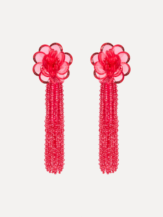 Flower Chanelier Clip-On Earrings Rose / Oscar de la Renta