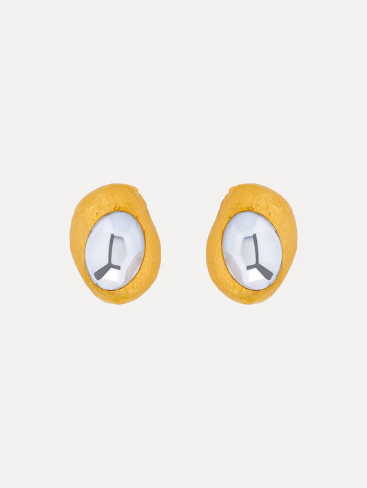 Hammered Oval Clip-On Earrings Crystal / Oscar de la Renta