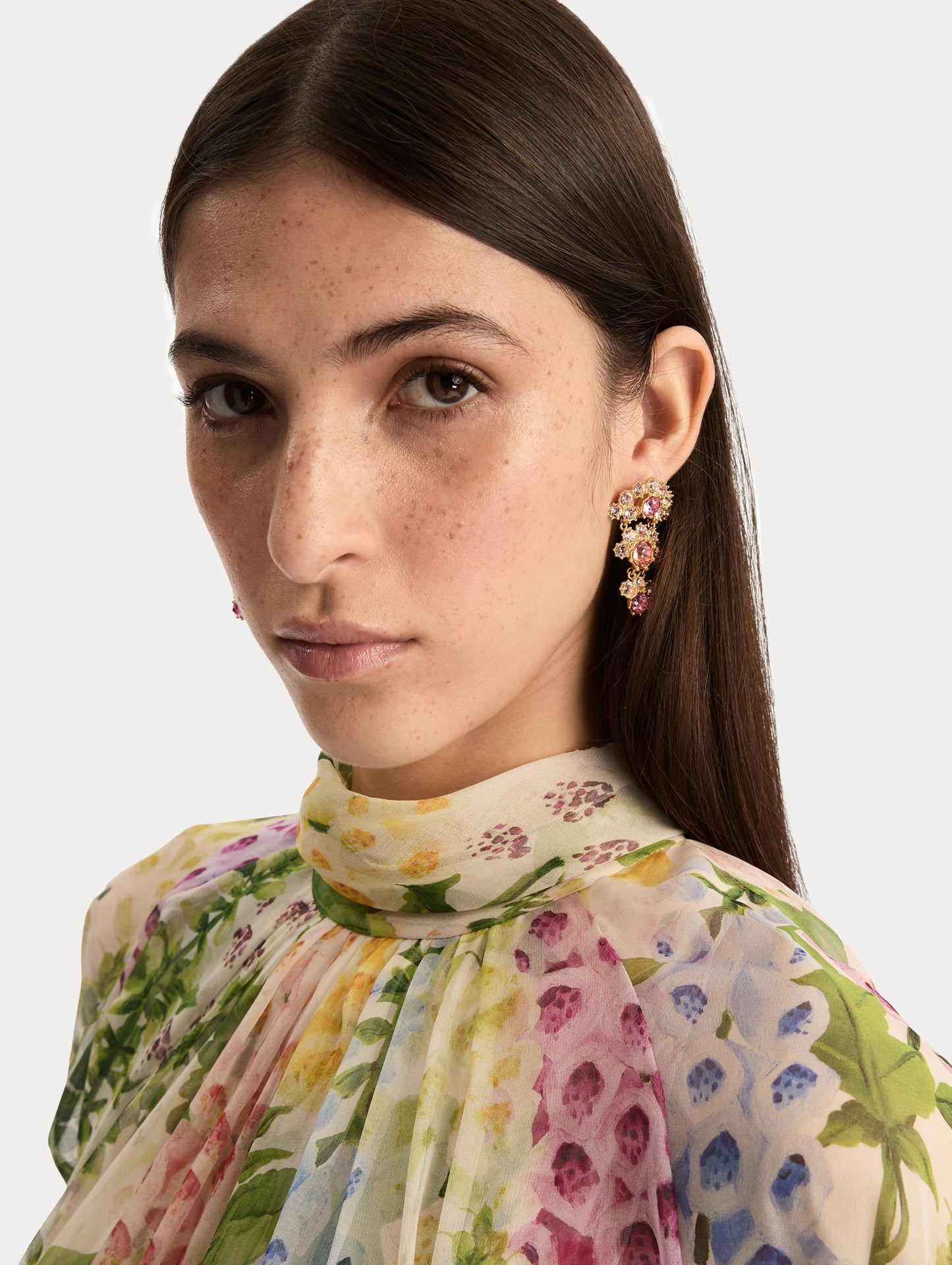 Faceted Crystal Arch Drop Earrings Rose / Oscar de la Renta