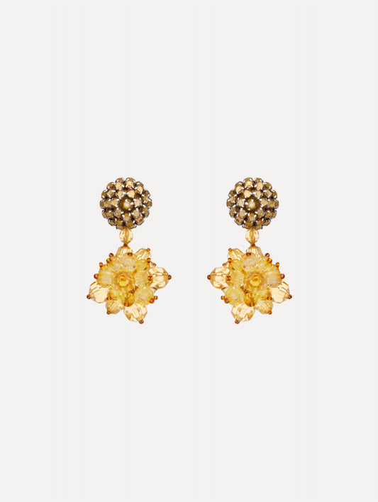 Beaded Pompom Clip-On Earrings Topaz / Oscar de la Renta