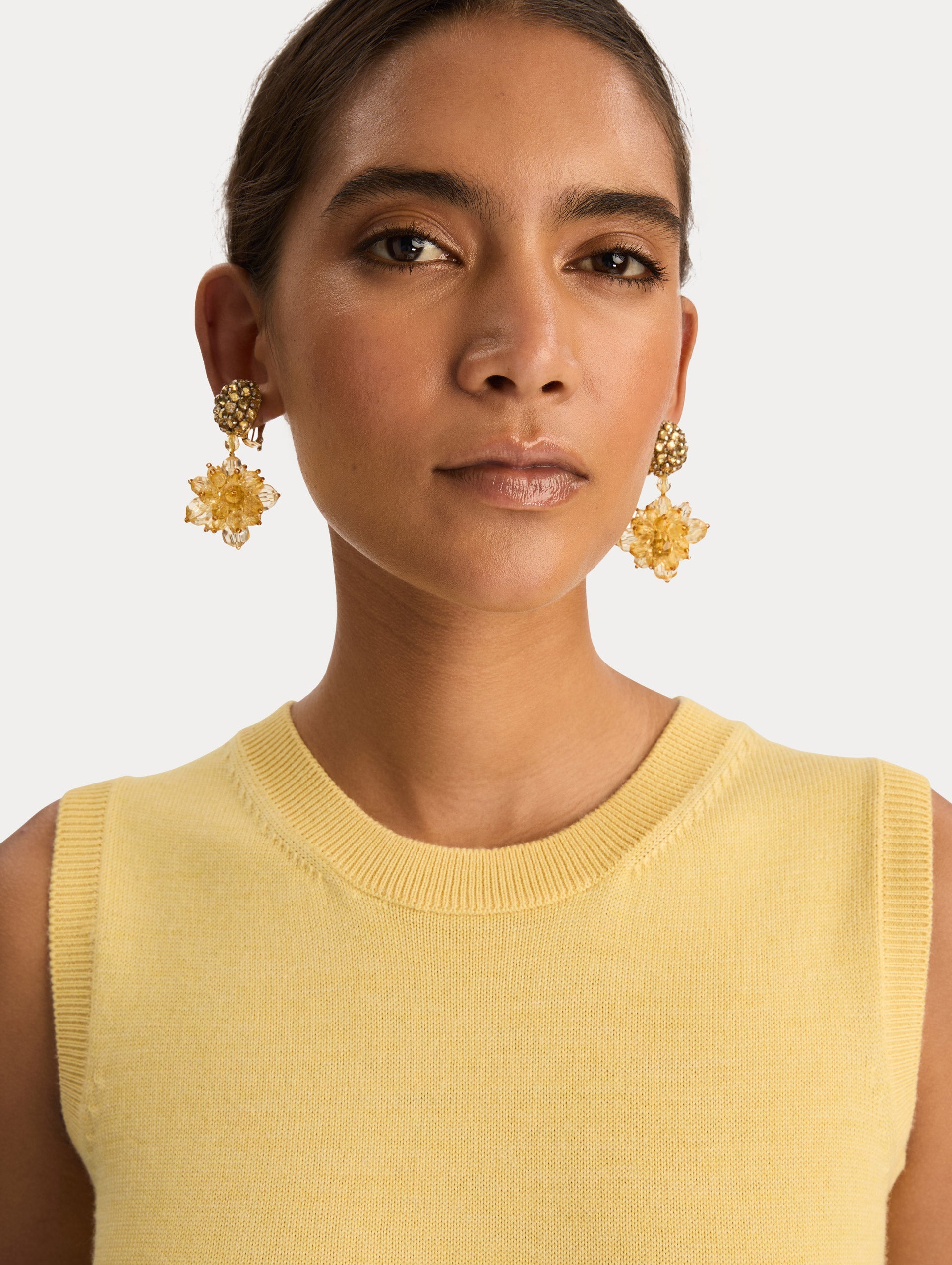 Beaded Pompom Clip-On Earrings Topaz / Oscar de la Renta