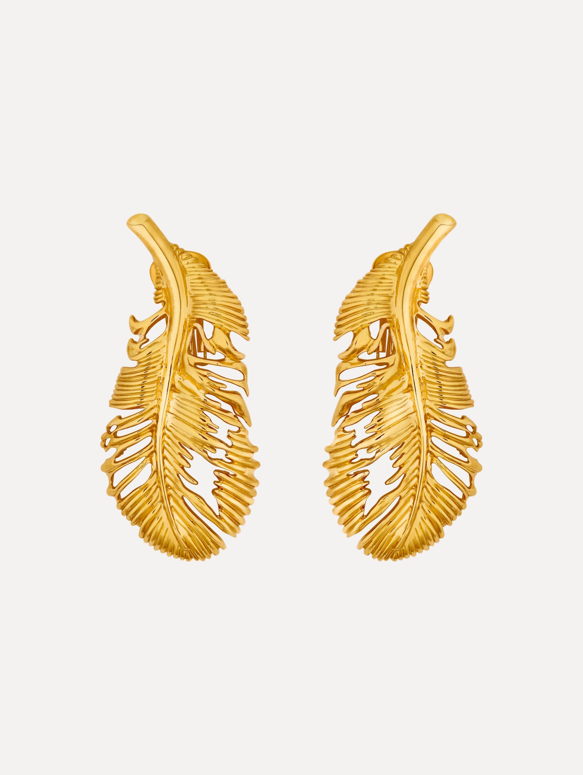 Feather Clip-On Earrings Gold / Oscar de la Renta