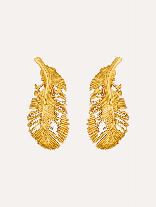 Feather Clip-On Earrings Gold / Oscar de la Renta