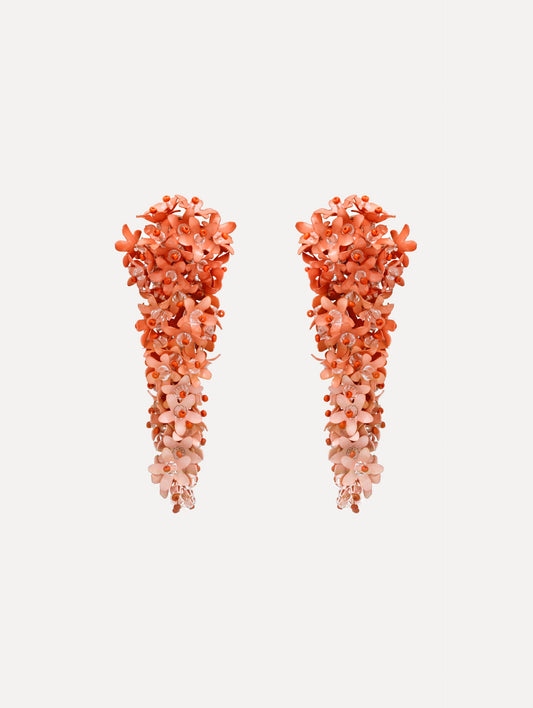 Cascading Flower Clip-On Earrings Apricot / Oscar de la Renta