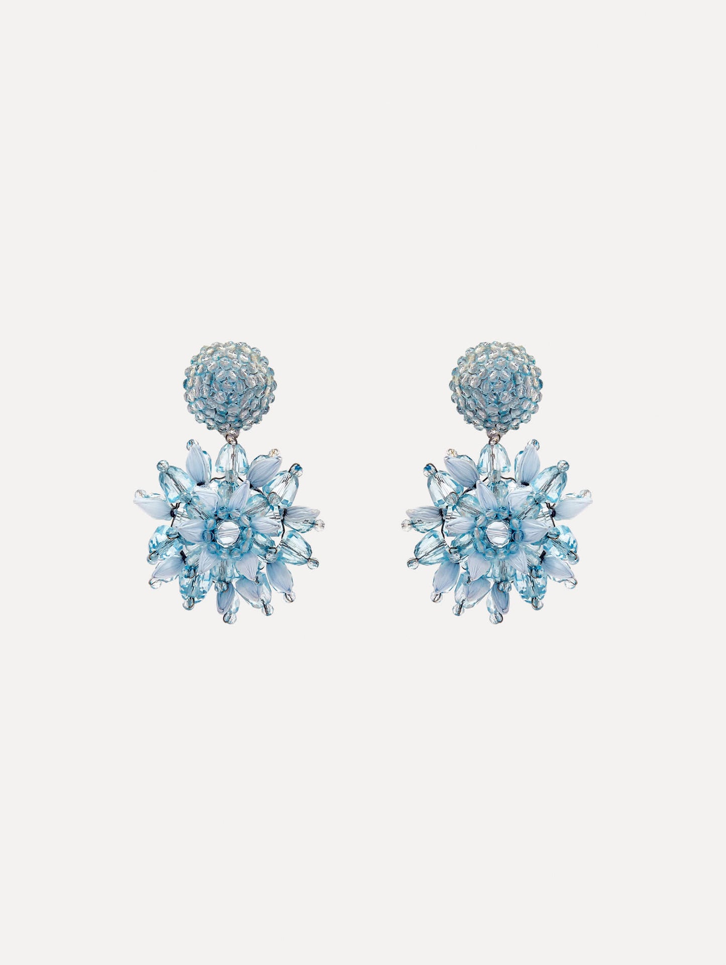 Raffia & Beaded Flower Earrings Blue / Oscar de la Renta