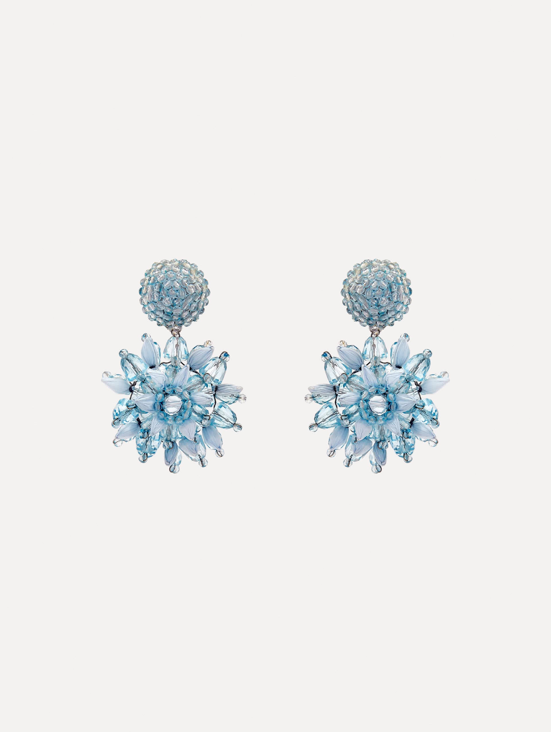 Raffia & Beaded Flower Earrings Blue / Oscar de la Renta