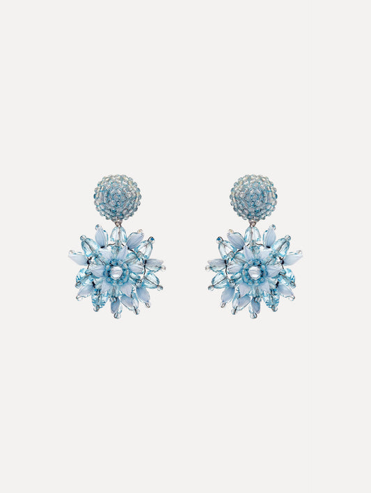 Raffia & Beaded Flower Earrings Blue / Oscar de la Renta