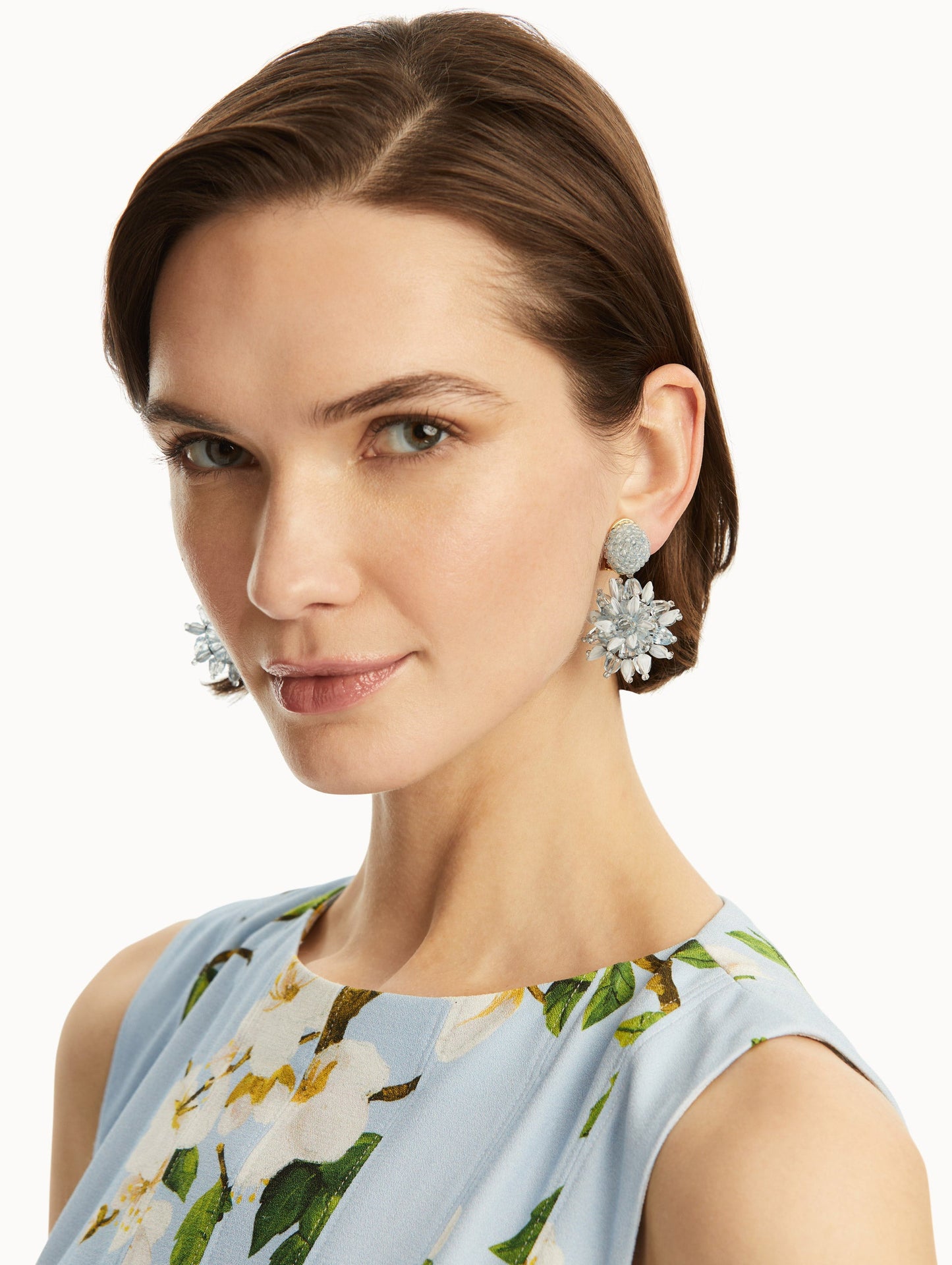 Raffia & Beaded Flower Earrings Blue / Oscar de la Renta