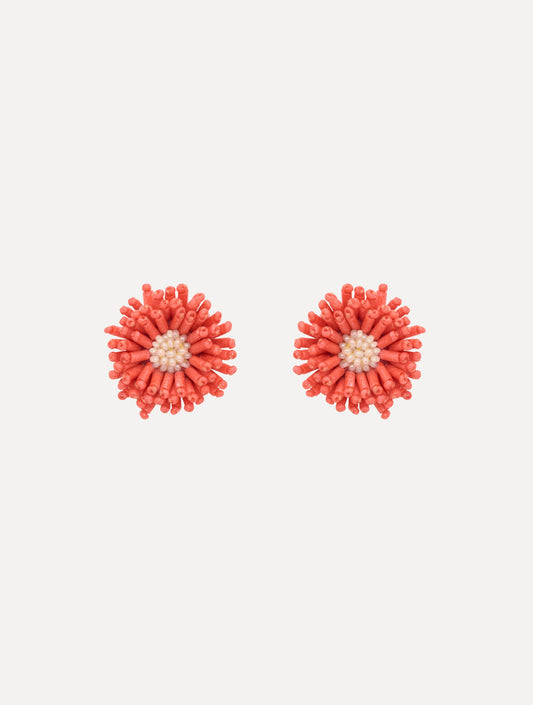 Pompom Flower Earrings Guava / Oscar de la Renta