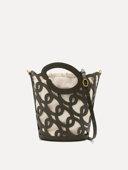Oscar Chain-Link Leather Tote Birch / Oscar de la Renta