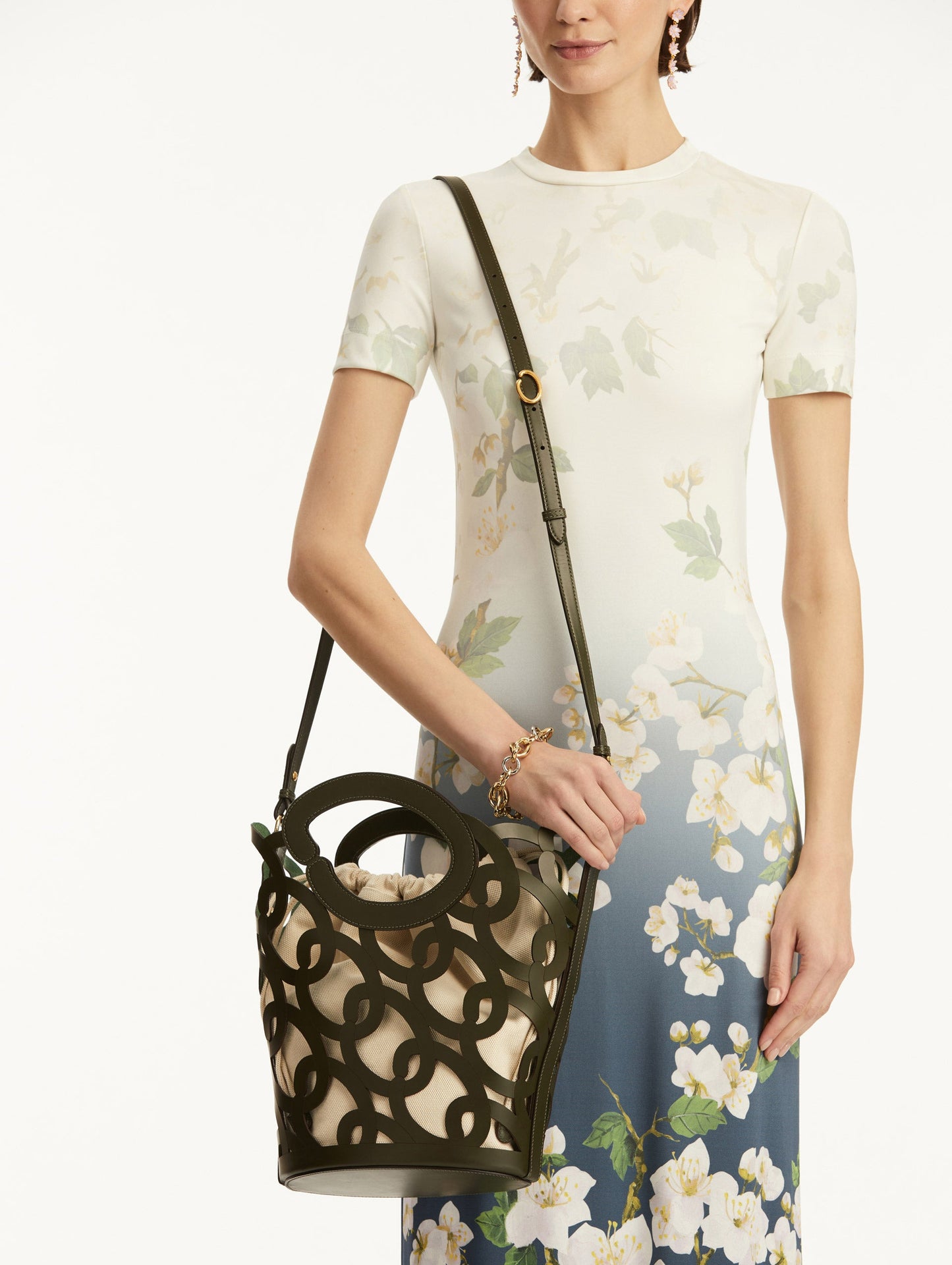 Oscar Chain-Link Leather Tote Birch / Oscar de la Renta