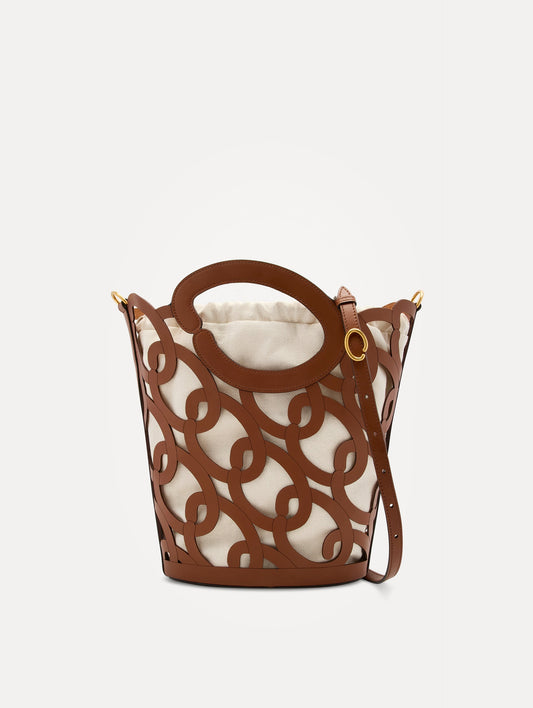Oscar Chain-Link Leather Tote Cognac / Oscar de la Renta