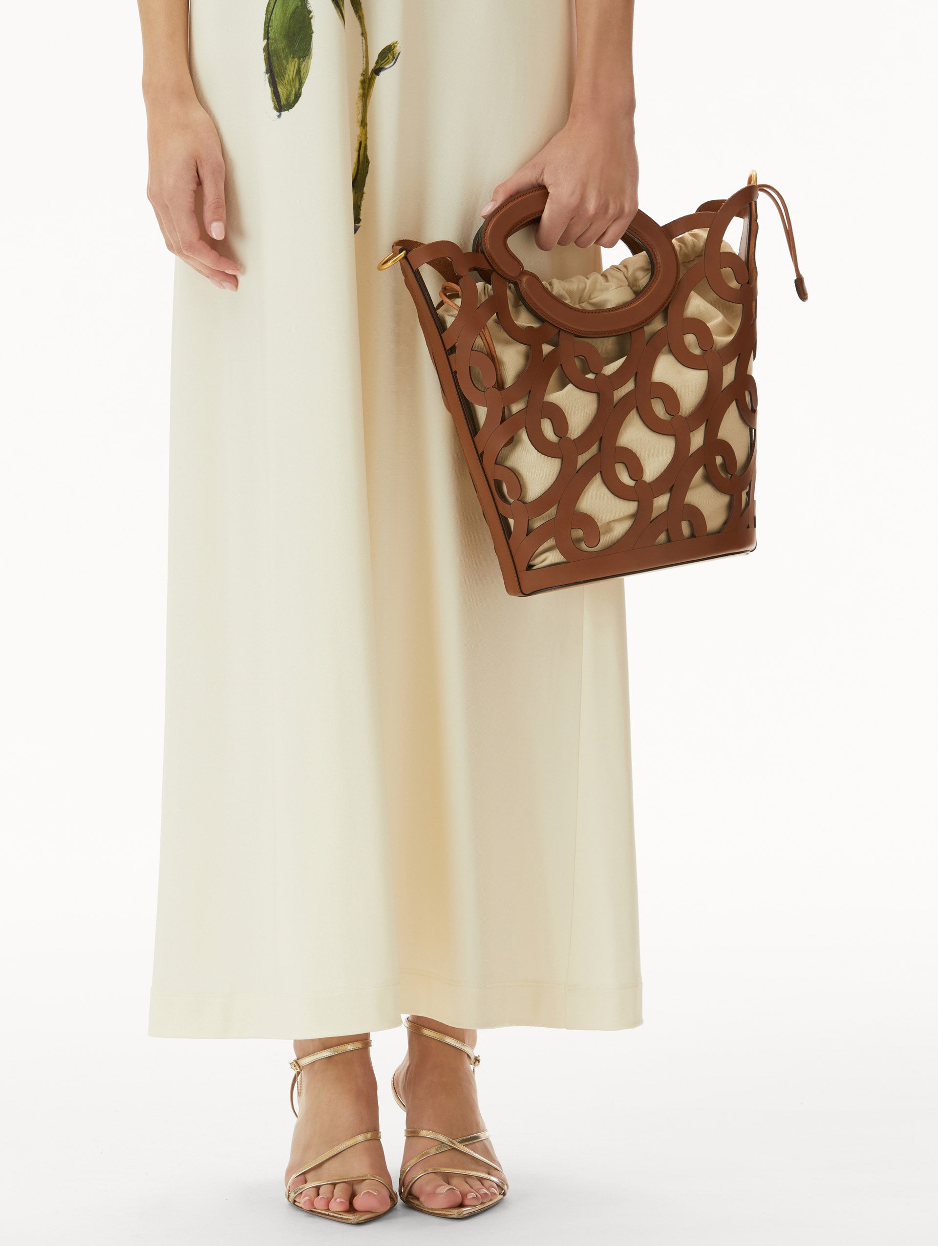 Oscar Chain-Link Leather Tote Cognac / Oscar de la Renta