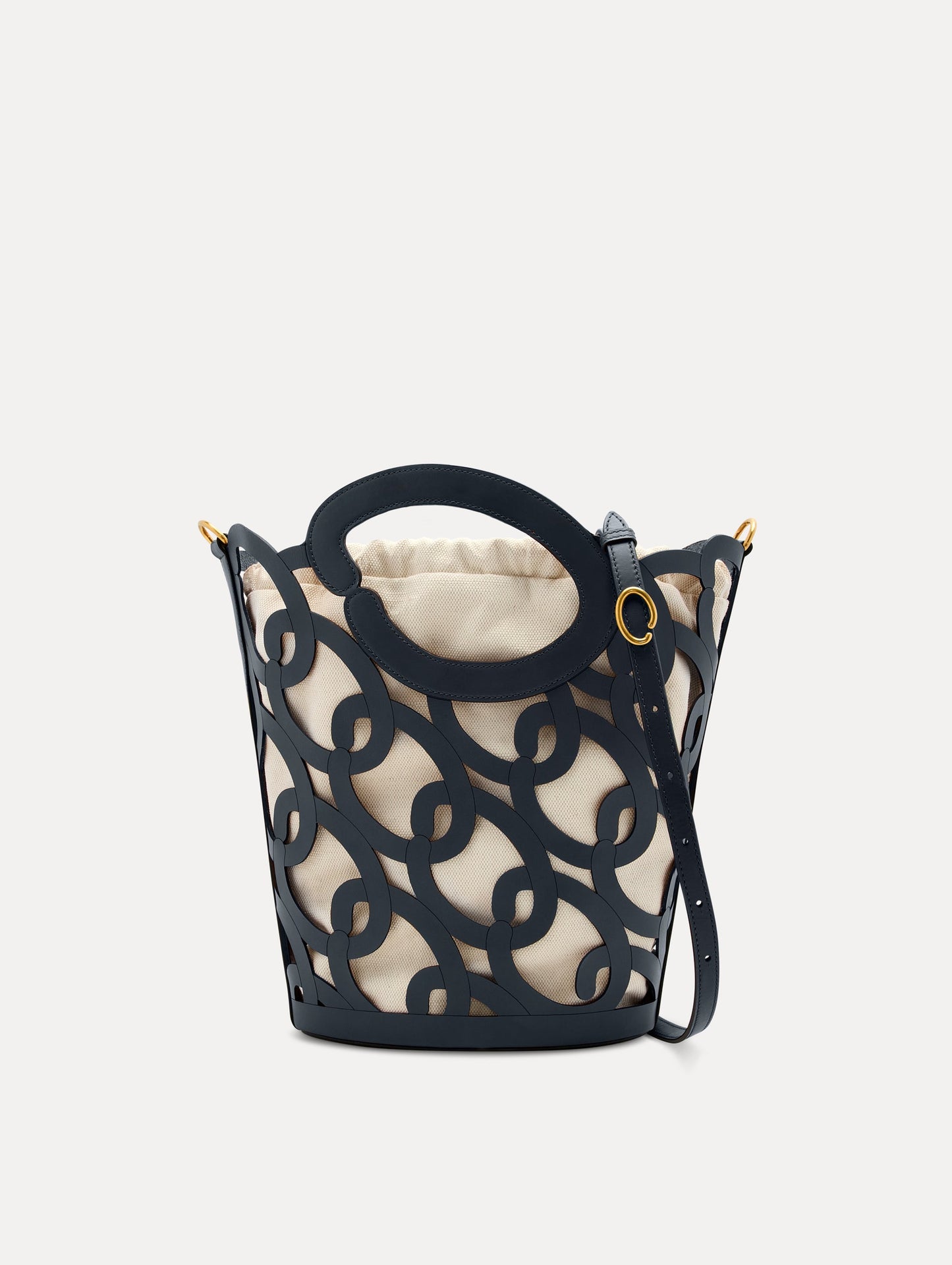 Oscar Chain-Link Leather Tote Navy / Oscar de la Renta