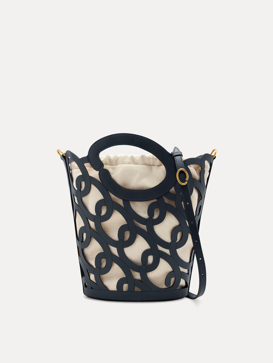 Oscar Chain-Link Leather Tote Navy / Oscar de la Renta