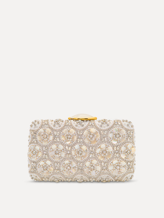 Mother of Pearl Embroidered O Minaudière Pearl / Oscar de la Renta